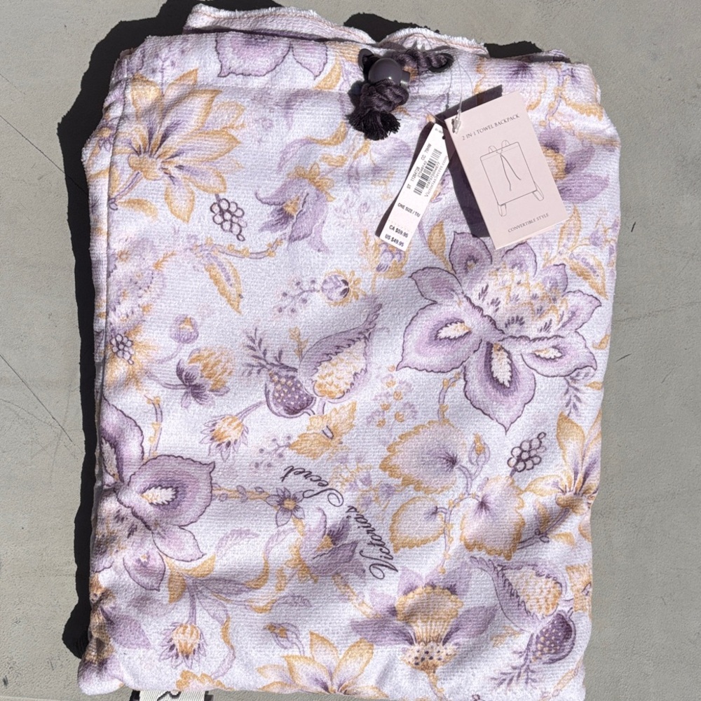 Victoria's Secret Floral Drawstring Towel with Backpack - Purple and Gold